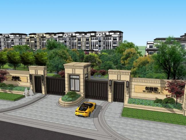 Sketchup景观模型|小区景观，住宅景观，古典风格