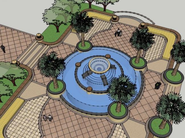 Sketchup景观模型|广场景观，现代风格