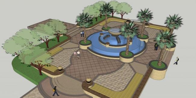 Sketchup景观模型|广场景观，现代风格