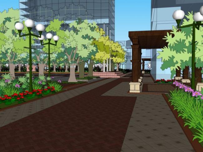 Sketchup景观模型|办公景观，现代风格
