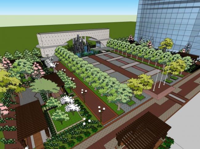 Sketchup景观模型|办公景观，现代风格