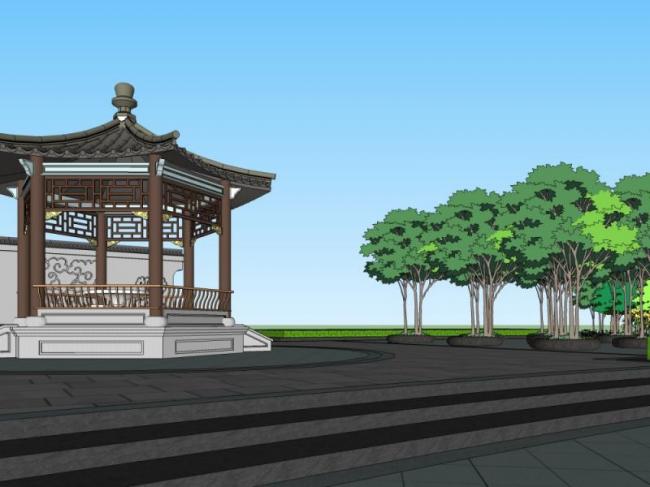 Sketchup景观模型|广场景观，现代风格
