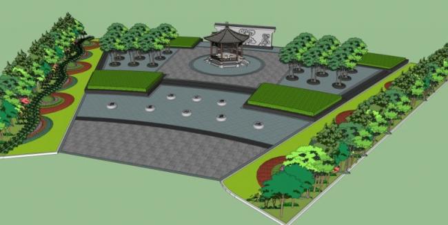 Sketchup景观模型|广场景观，现代风格