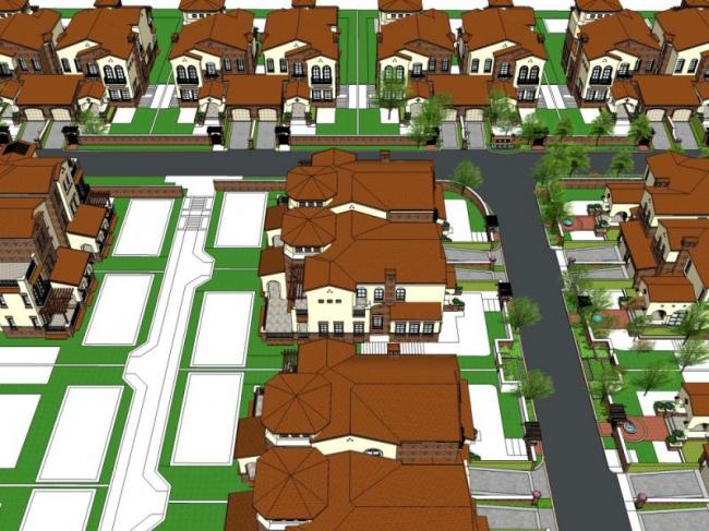 Sketchup景观模型|小区景观，住宅景观，古典风格