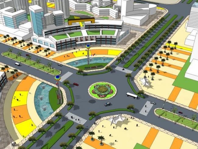 Sketchup景观模型|城市大道景观，道路景观，街头景观，现代风格