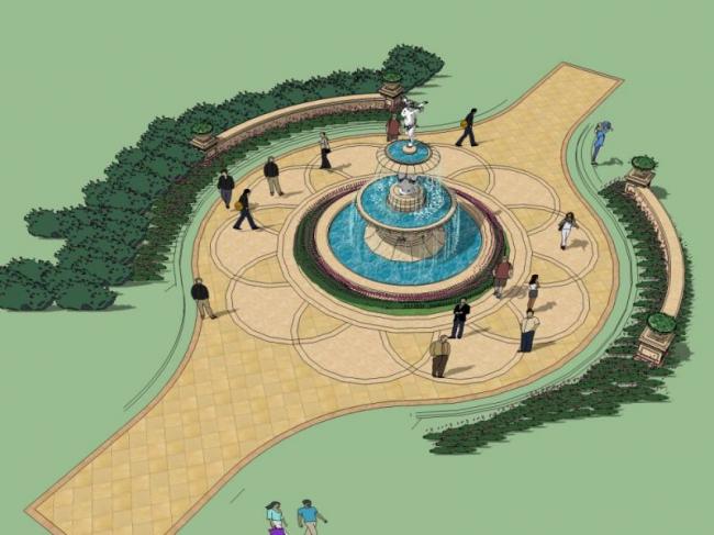 Sketchup景观模型|广场景观，古典风格