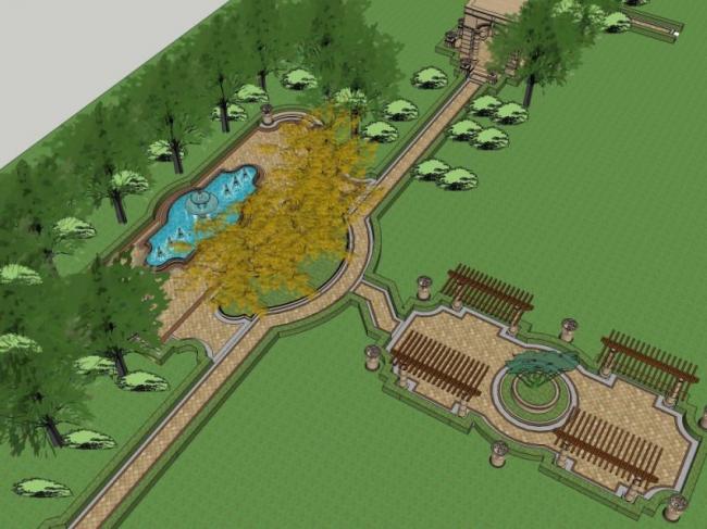 Sketchup景观模型|公园景观，古典风格