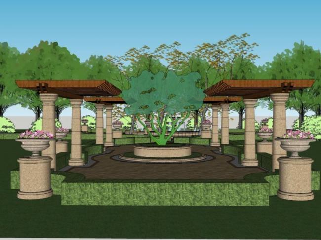 Sketchup景观模型|公园景观，古典风格