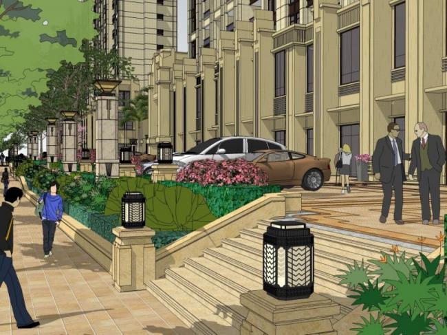 Sketchup景观模型|商业街景观，住宅景观，古典风格