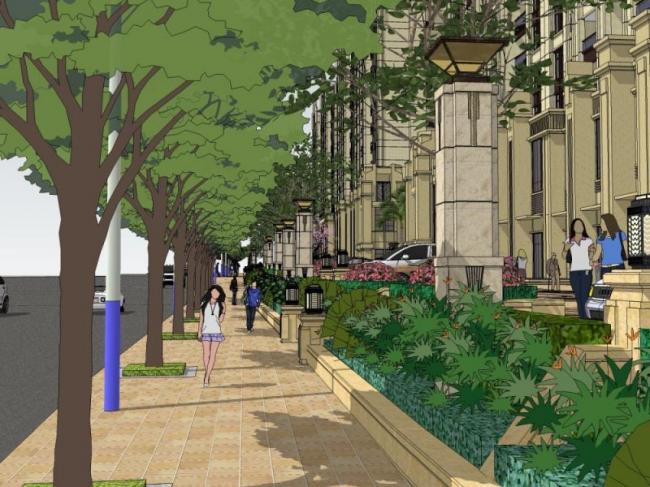 Sketchup景观模型|商业街景观，住宅景观，古典风格