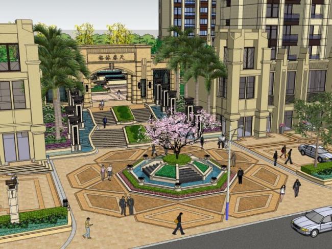 Sketchup景观模型|商业街景观，住宅景观，古典风格