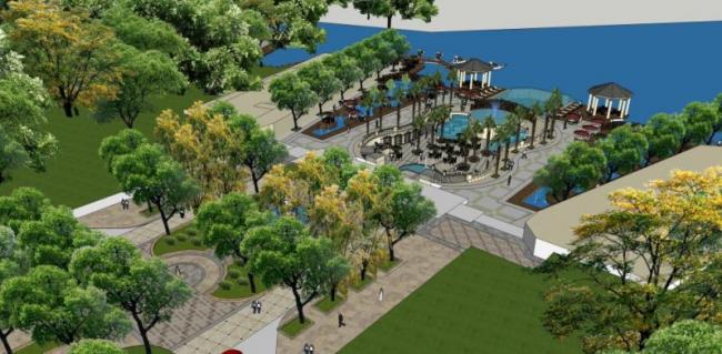 Sketchup景观模型|滨河景观，古典风格