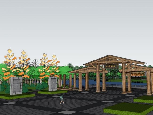 Sketchup景观模型|公园景观，中式风格