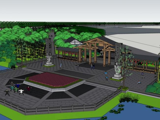 Sketchup景观模型|公园景观，中式风格