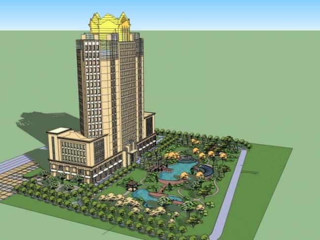 Sketchup景观模型|小区景观，住宅景观，古典风格