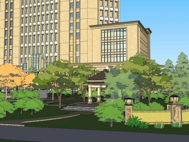 Sketchup景观模型|小区景观，住宅景观，古典风格