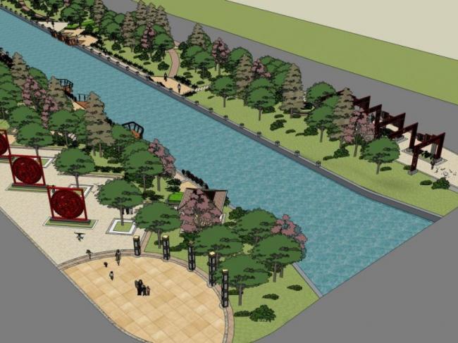 Sketchup景观模型|滨水景观，现代风格
