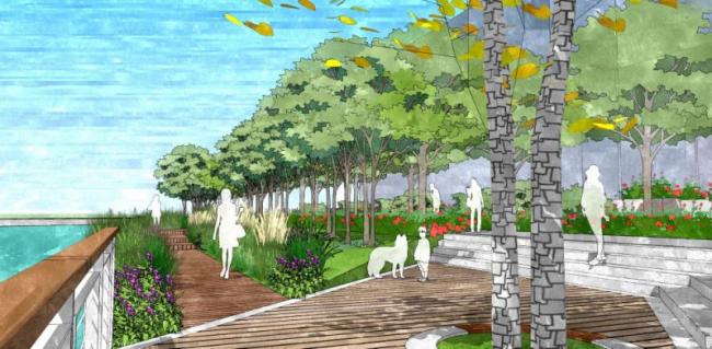 Sketchup景观模型|滨河景观，现代风格