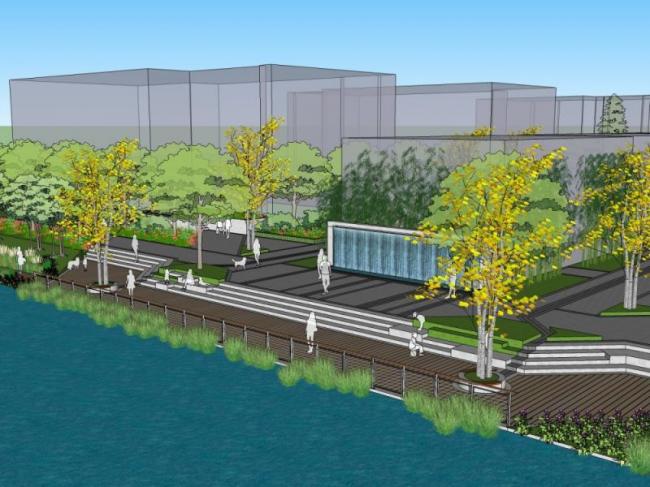 Sketchup景观模型|滨河景观，现代风格