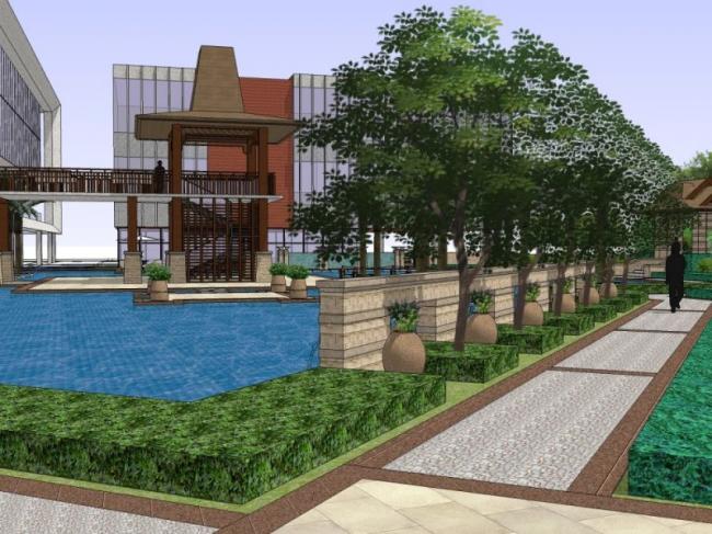 Sketchup景观模型|广场景观，现代风格