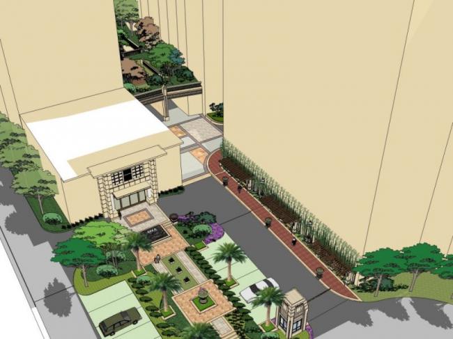 Sketchup景观模型|居住小区景观，住宅景观，现代风格