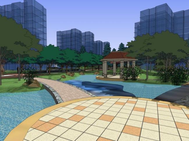 Sketchup景观模型|居住区景观，住宅景观，古典风格