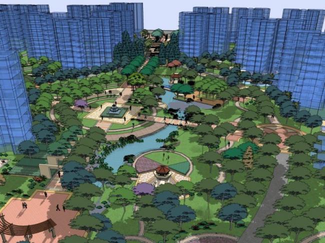 Sketchup景观模型|居住区景观，住宅景观，古典风格