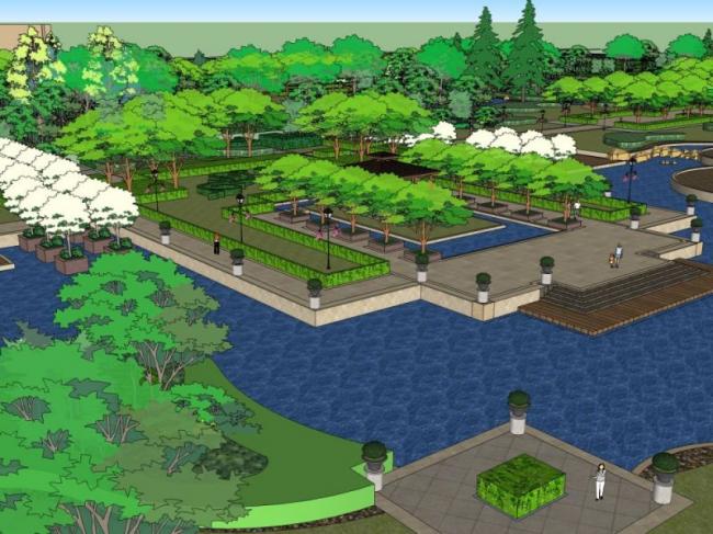 Sketchup景观模型|滨水景观，古典风格