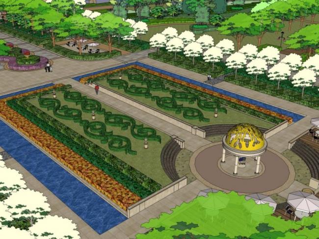 Sketchup景观模型|滨水景观，古典风格