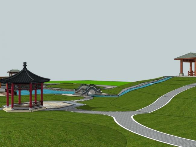 Sketchup景观模型|小游园景观，中式风格