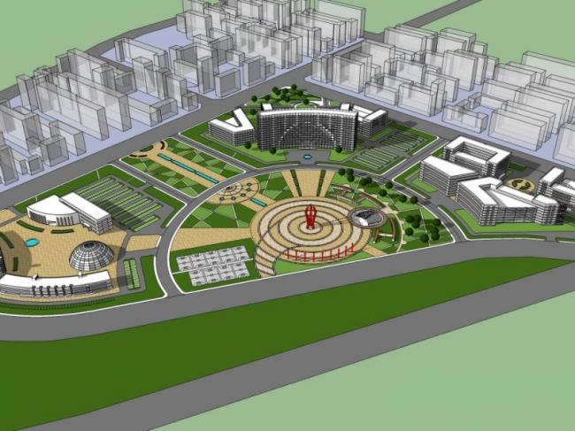Sketchup景观模型|广场景观，现代风格