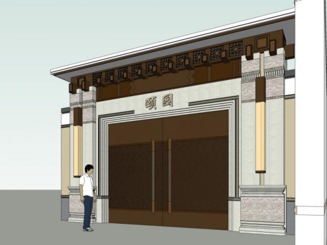 Sketchup小品模型|颐园大宅入户，大宅门，小品，中式风格