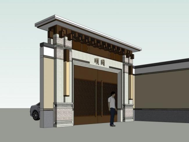 Sketchup小品模型|颐园大宅入户，大宅门，小品，中式风格