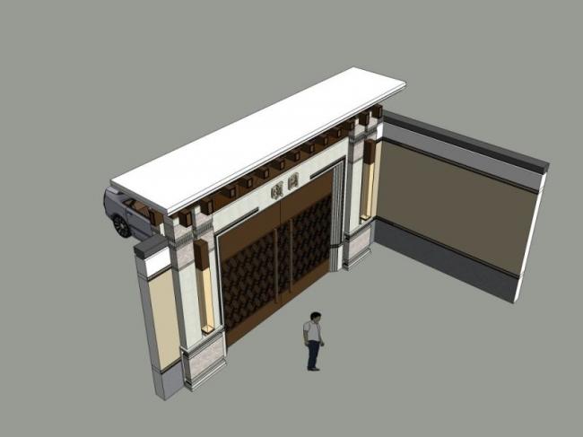 Sketchup小品模型|颐园大宅入户，大宅门，小品，中式风格