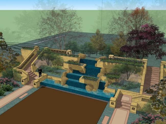 Sketchup景观模型|滨水景观，古典风格