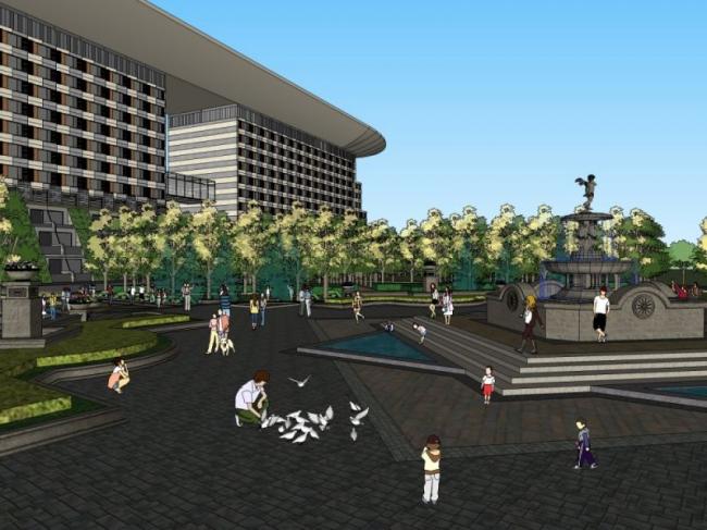 Sketchup景观模型|办公景观，古典风格