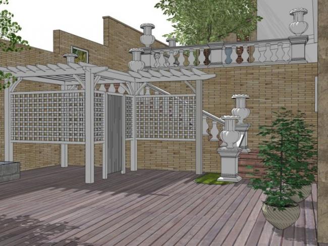 Sketchup景观模型|别墅景观，古典风格