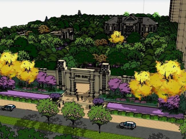 Sketchup景观模型|小区景观，住宅景观，欧式风格，古典风格