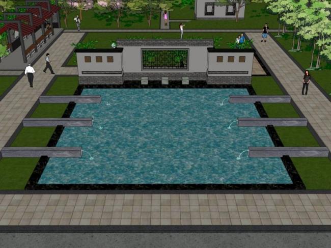 Sketchup景观模型|小区景观，住宅景观，中式风格