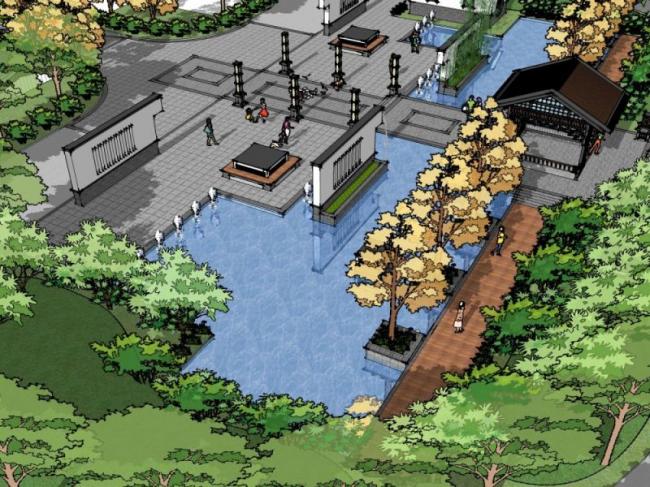 Sketchup景观模型|住宅小区景观，中式风格