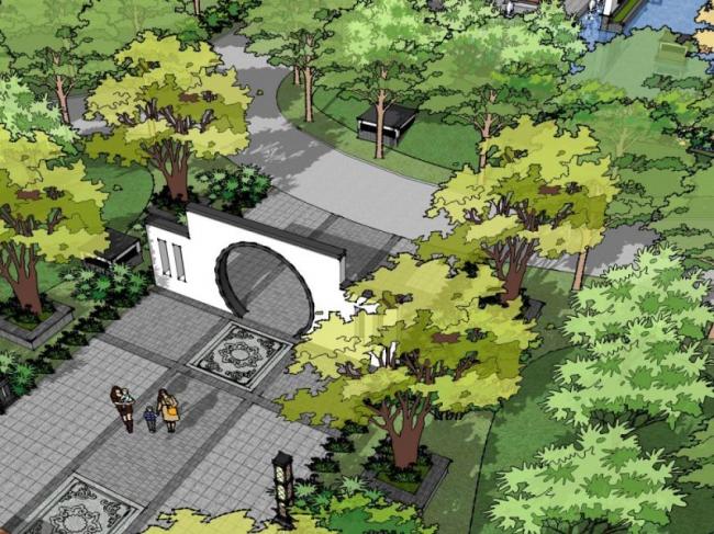 Sketchup景观模型|住宅小区景观，中式风格