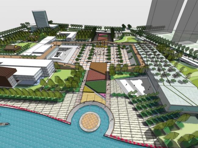 Sketchup景观模型|广场景观，现代风格