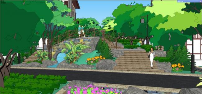 Sketchup景观模型|住宅景观，古典风格