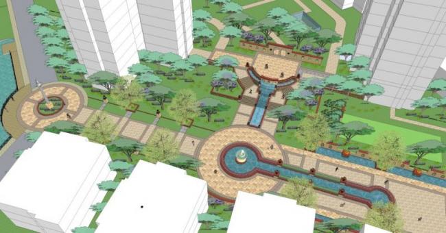 Sketchup景观模型|小区住宅景观，西班牙风格，古典风格