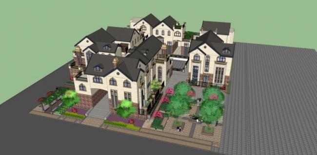 Sketchup景观模型|小区景观，别墅景观，古典风格