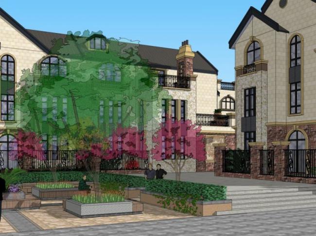 Sketchup景观模型|小区景观，别墅景观，古典风格