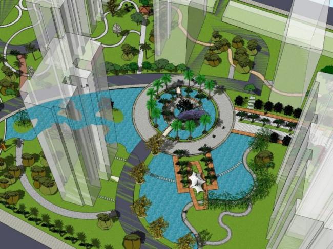 Sketchup景观模型|小区景观，住宅景观，现代风格