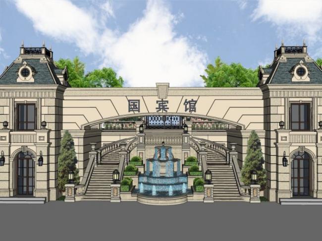 Sketchup景观模型|商业入口景观，古典风格