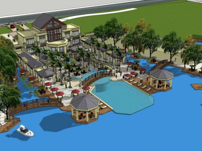 Sketchup景观模型|会所景观，欧式风格，古典风格