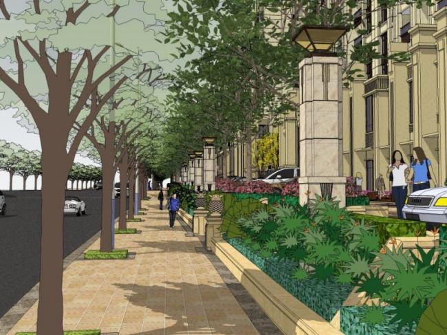 Sketchup景观模型|小区景观，住宅景观，古典风格